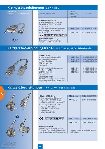 Kleingerätezuleitungen 2.5 A 250 V Product Data Sheet - cover page