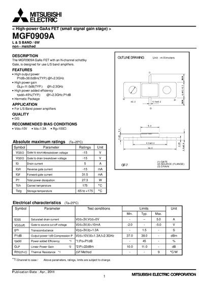 MITSUBISHI MGF0909A Manual - cover page
