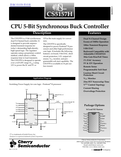 Cherry Semiconductor CS5157H CPU 5-Bit Synchronous Buck Controller Datasheet