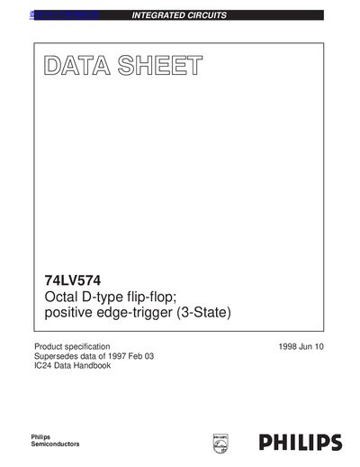 philips 74LV574 Octal D-type flip-flop positive edge-trigger (3-State) handbook - cover page