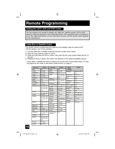 Universal Remote Control Programming Service Manual - cover page