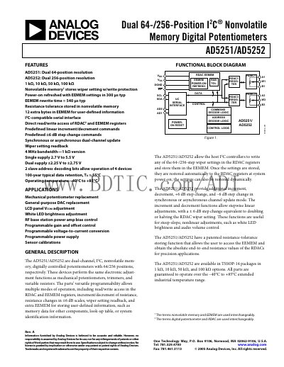 Analog Devices AD5251/AD5252 Datasheet - cover page