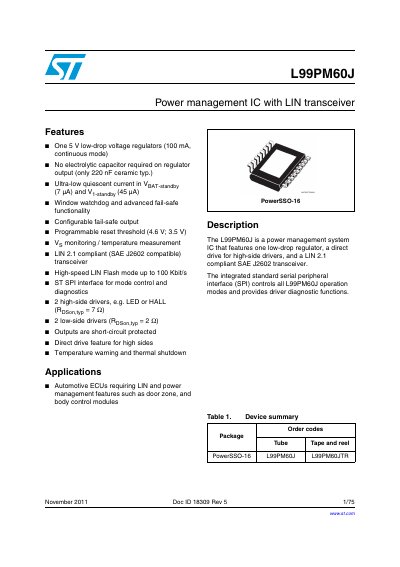 STMicroelectronics L99PM60J Power Management IC Datasheet