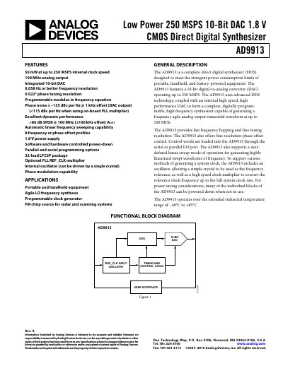 Analog Devices AD9913 Rev. A Datasheet - cover page