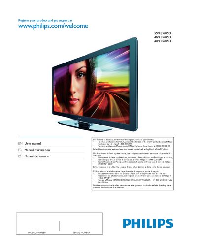 Philips 55PFL5505D/46PFL5505D/40PFL5505D User Manual - cover page