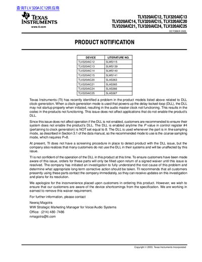 TEXAS INSTRUMENTS TLV320AIC12 TLV320AIC13 TLV320AIC14 TLV320AIC15 TLV320AIC20 TLV320AIC21 TLV320AIC24 TLV320AIC25 DATA SHEET