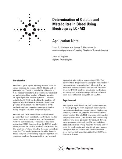 Agilent 1100 Series LC/MS Opiate Determination Application Note - cover page