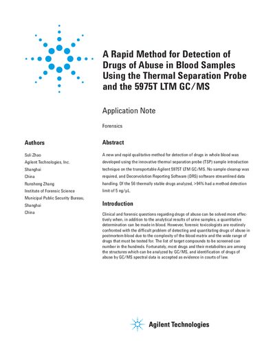 Agilent 5975T LTM GC/MS Application Note for Drug Detection - cover page