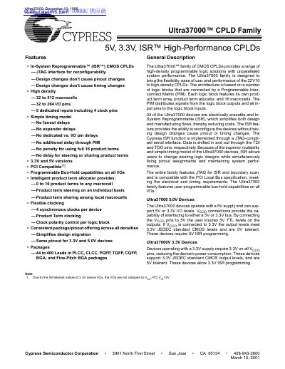 Cypress Ultra37000 Family Datasheet
