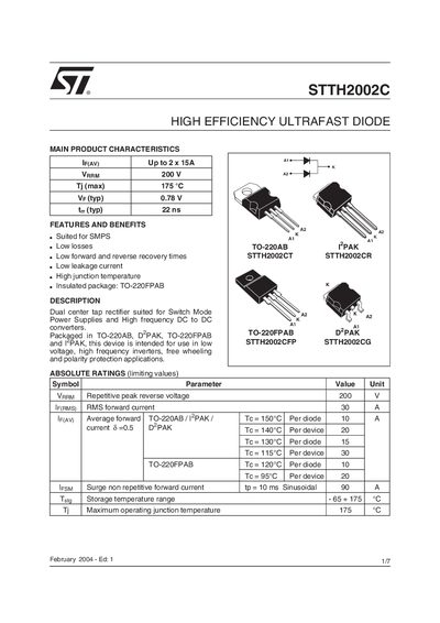 STMicroelectronics STTH2002C Datasheet - cover page