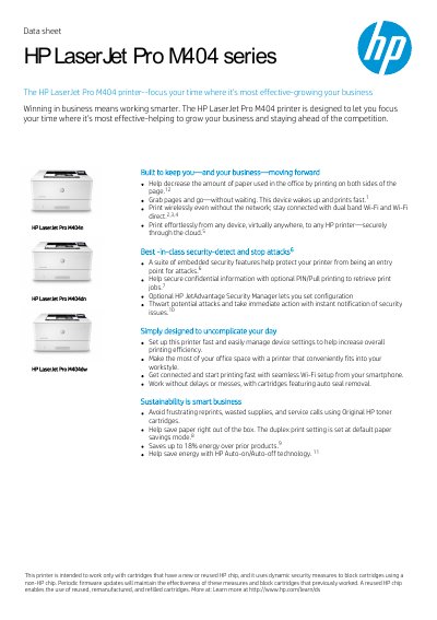 HP LaserJet Pro M404 Series Datasheet - cover page