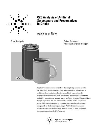 Agilent CZE Analysis of Artificial Sweeteners and Preservatives Application Note - cover page