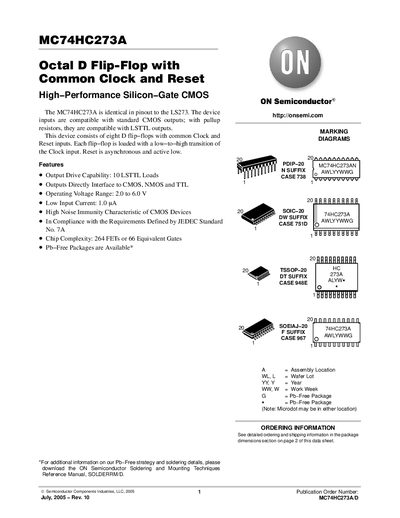 ON Semiconductor MC74HC273A Datasheet - cover page