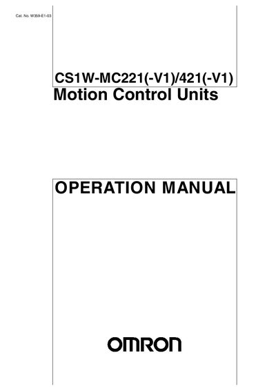 Omron CS1W-MC221(-V1)/421(-V1) Motion Control Units Operation Manual - cover page
