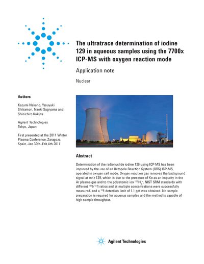 Agilent 7700x ICP-MS Ultratrace Determination of Iodine-129 Application Note - cover page