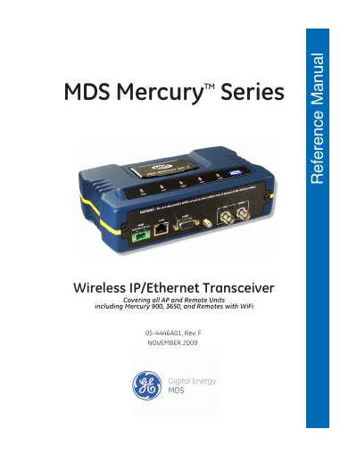 GE MDS Mercury 900/3650 Wireless IP/Ethernet Transceiver Reference Manual - cover page