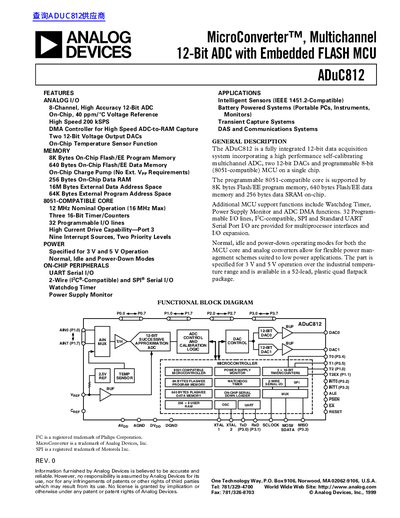 Analog Devices ADuC812BS MicroConverter Multichannel 12-Bit ADC Datasheet - cover page