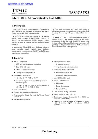 TEMIC TS80C52X2 Datasheet - cover page
