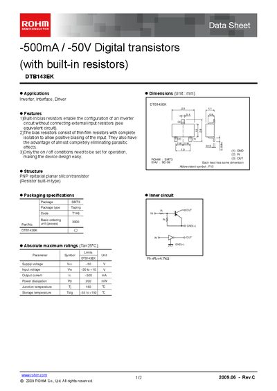 ROHM DTB143EK Datasheet - cover page