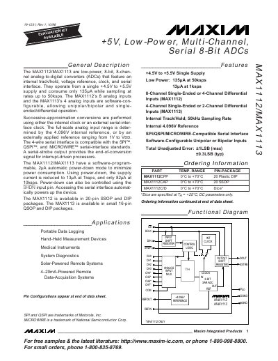 Maxim Integrated MAX1112/MAX1113 8‑Bit ADC Datasheet - cover page