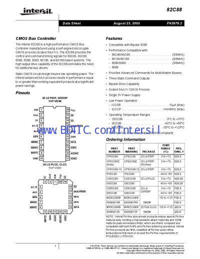 Intersil 82C88 Datasheet - cover page