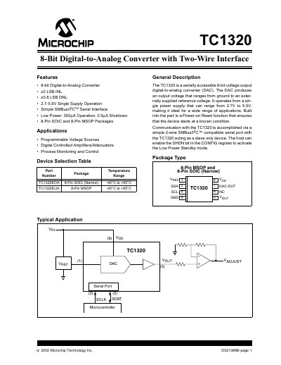 Microchip TC1320 8-Bit Digital-to-Analog Converter Data Sheet - cover page
