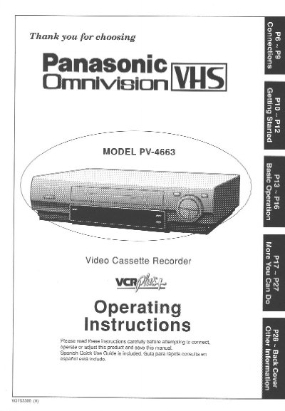 Panasonic PV-4663 VCR Operating Instructions - cover page