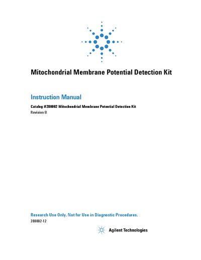 Agilent Technologies Mitochondrial Membrane Potential Detection Kit Instruction Manual - cover page