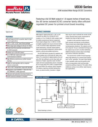 Murata UEI30 Series 30W Isolated Wide-Range DC/DC Converters Handbook - cover page