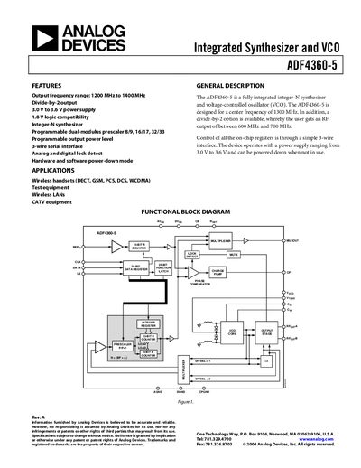 Analog Devices ADF4360-5 Datasheet Rev A - cover page
