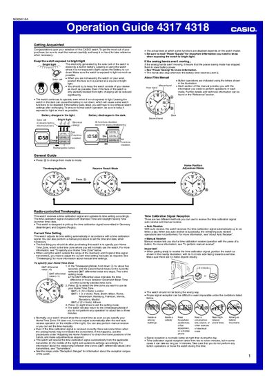 Casio 4317/4318 Watch Operation Guide - cover page
