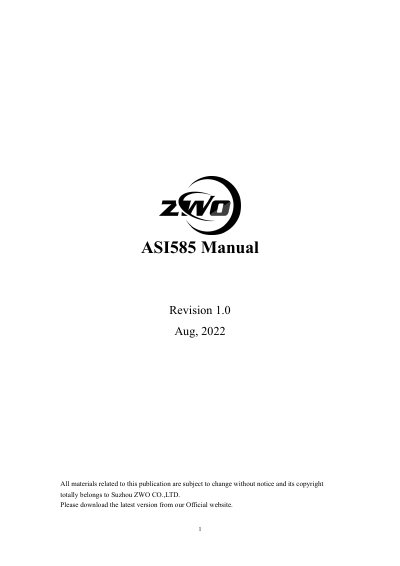 ZWO ASI585MC Camera User Manual - cover page