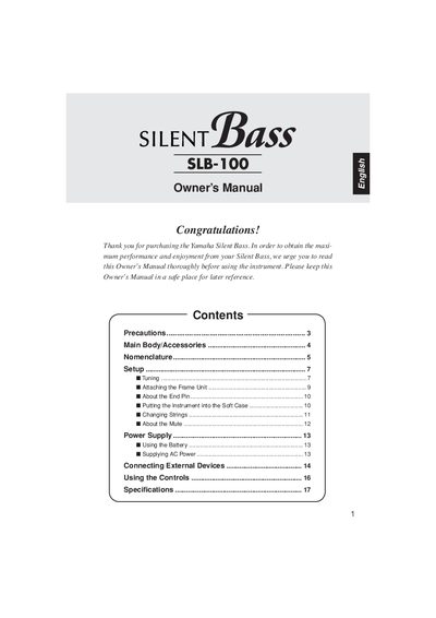 Yamaha SLB-100 Silent Bass Owner's Manual
