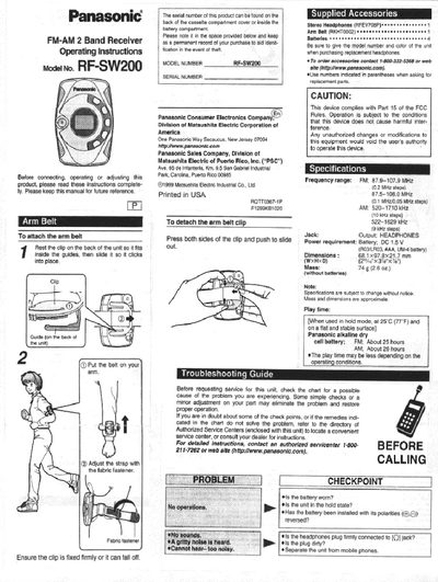 Panasonic RF-SW200 FM-AM Receiver Operating Instructions - cover page