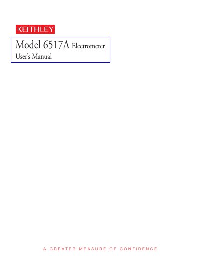Keithley 6517A Electrometer User Manual - cover page
