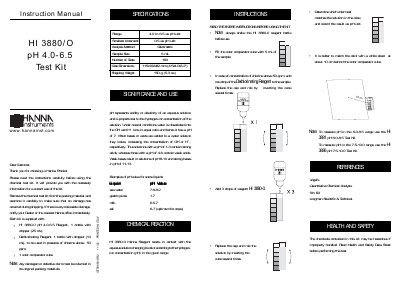 Hanna Instruments HI 3880/0 pH Test Kit Instruction Manual - cover page