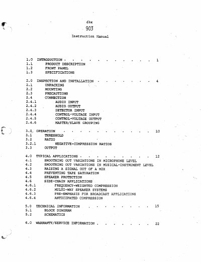 dbx 903 Compressor/Limiter Instruction Manual - cover page