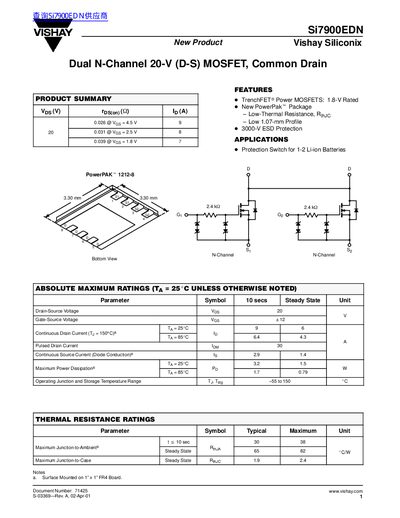 Vishay Siliconix Si7900EDN Dual N-Channel MOSFET Datasheet - cover page