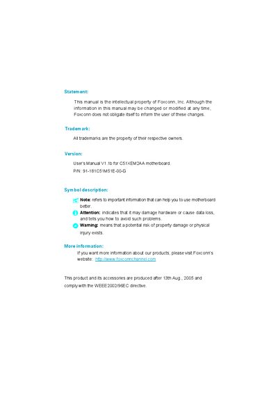 Foxconn C51XEM2AA Motherboard User Manual - cover page