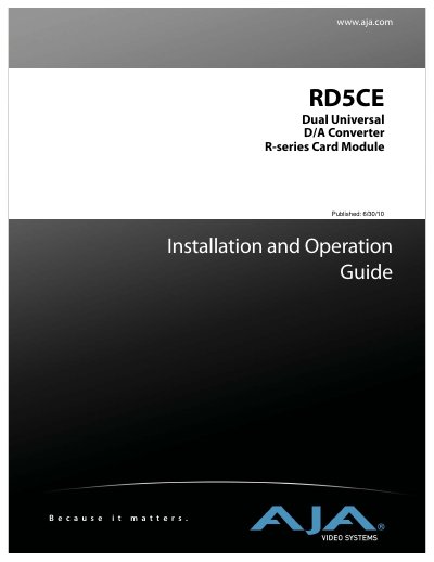 AJA RD5CE Dual Universal D/A Converter Installation and Operation Guide