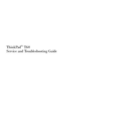 Lenovo ThinkPad T60 Service and Troubleshooting Guide - cover page