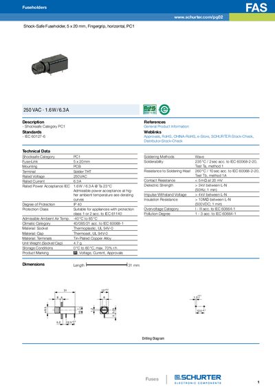 SCHURTER Shock‑Safe Fuseholder 5x20mm PC1 Datasheet - cover page