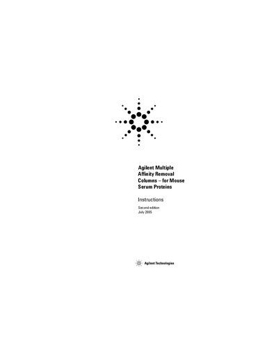 Agilent Multiple Affinity Removal System for Mouse Serum Proteins Instructions - cover page