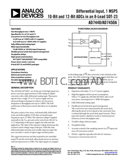 Analog Devices AD7440/AD7450A Datasheet - cover page