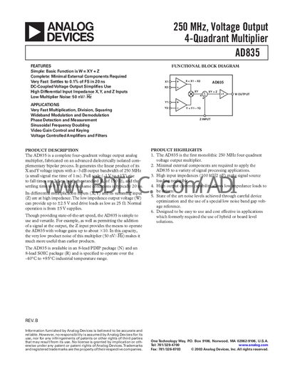 Analog Devices AD835 Datasheet - cover page