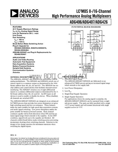 Analog Devices ADG406/ADG407/ADG426 Datasheet - cover page