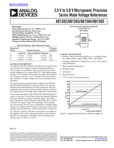 Analog Devices AD1582/AD1583/AD1584/AD1585 Voltage Reference Datasheet - cover page