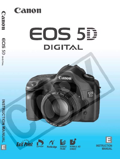 Canon EOS 5D Digital SLR Camera Instruction Manual - cover page