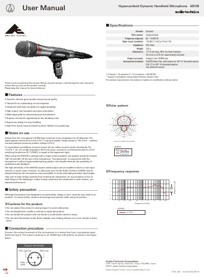 Audio‑Technica AE6100 Hypercardioid Dynamic Handheld Microphone User Manual - cover page