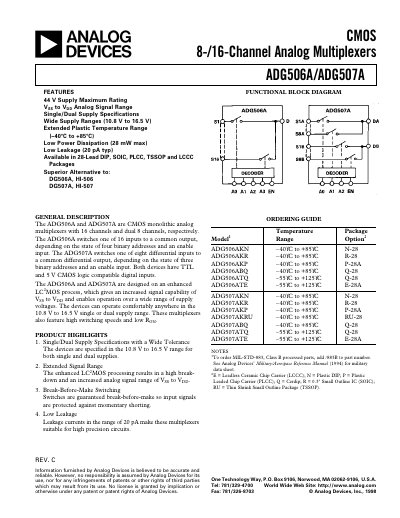 Analog Devices ADG506A/ADG507A Datasheet - cover page